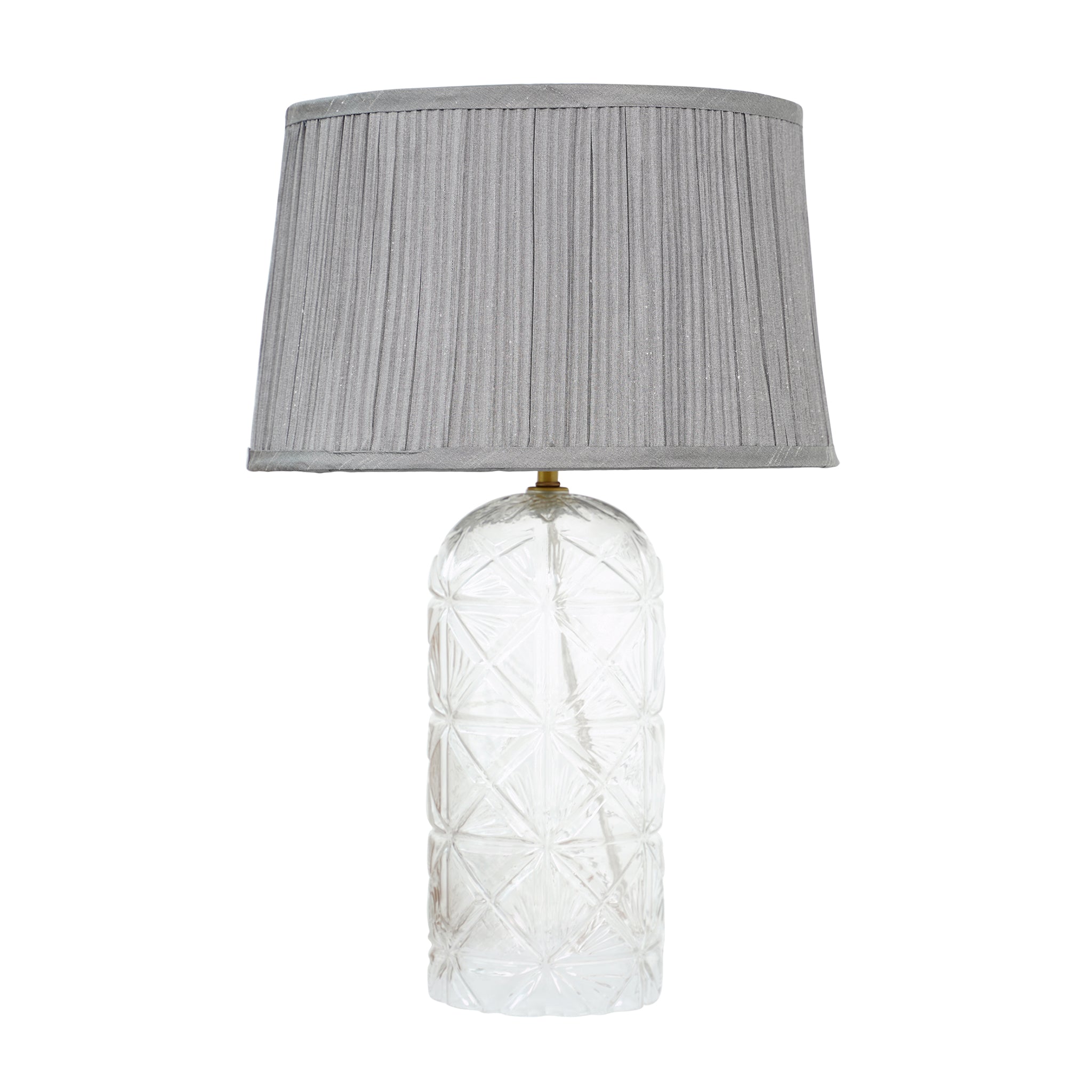 Firefly Gold Clear Glass Table Lamp With Grey Shadey