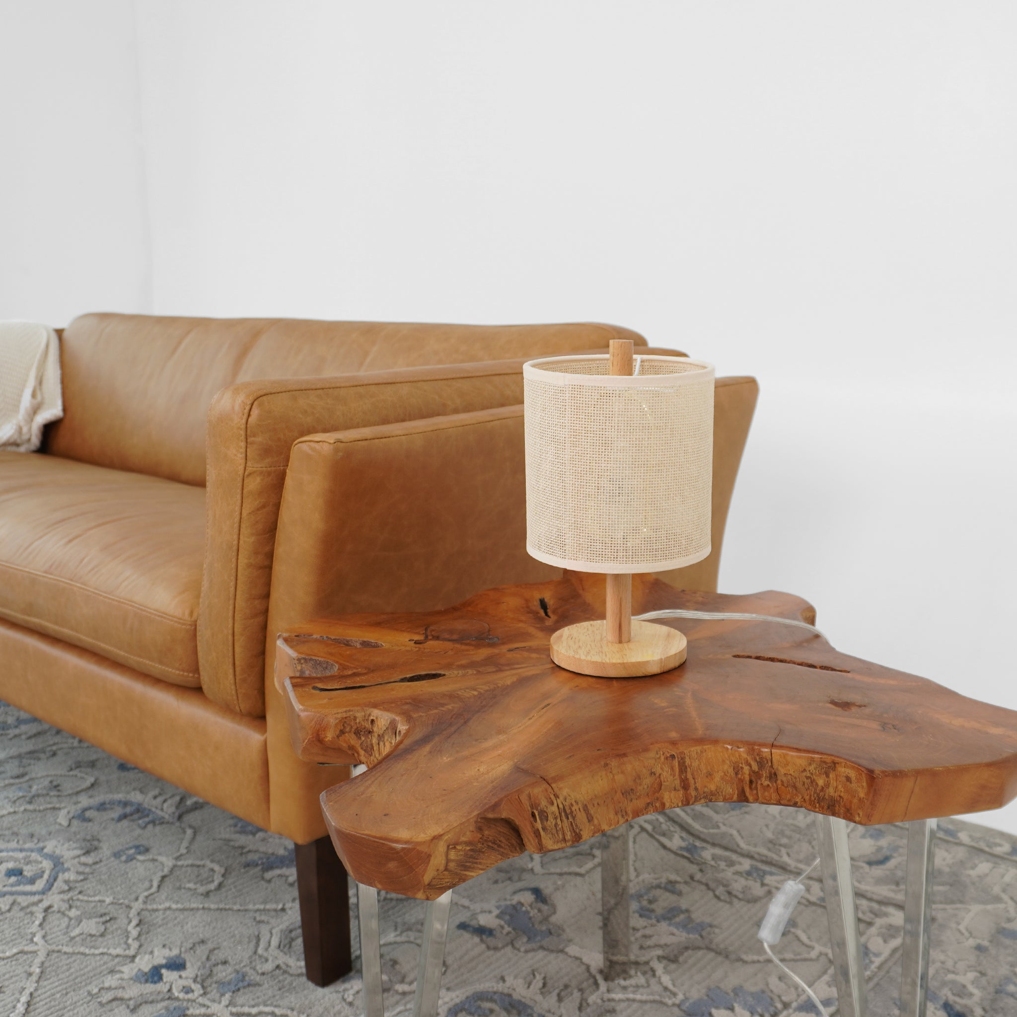Flicker Table Lamp, Natural Oak Wooden Base with Polyester Shade