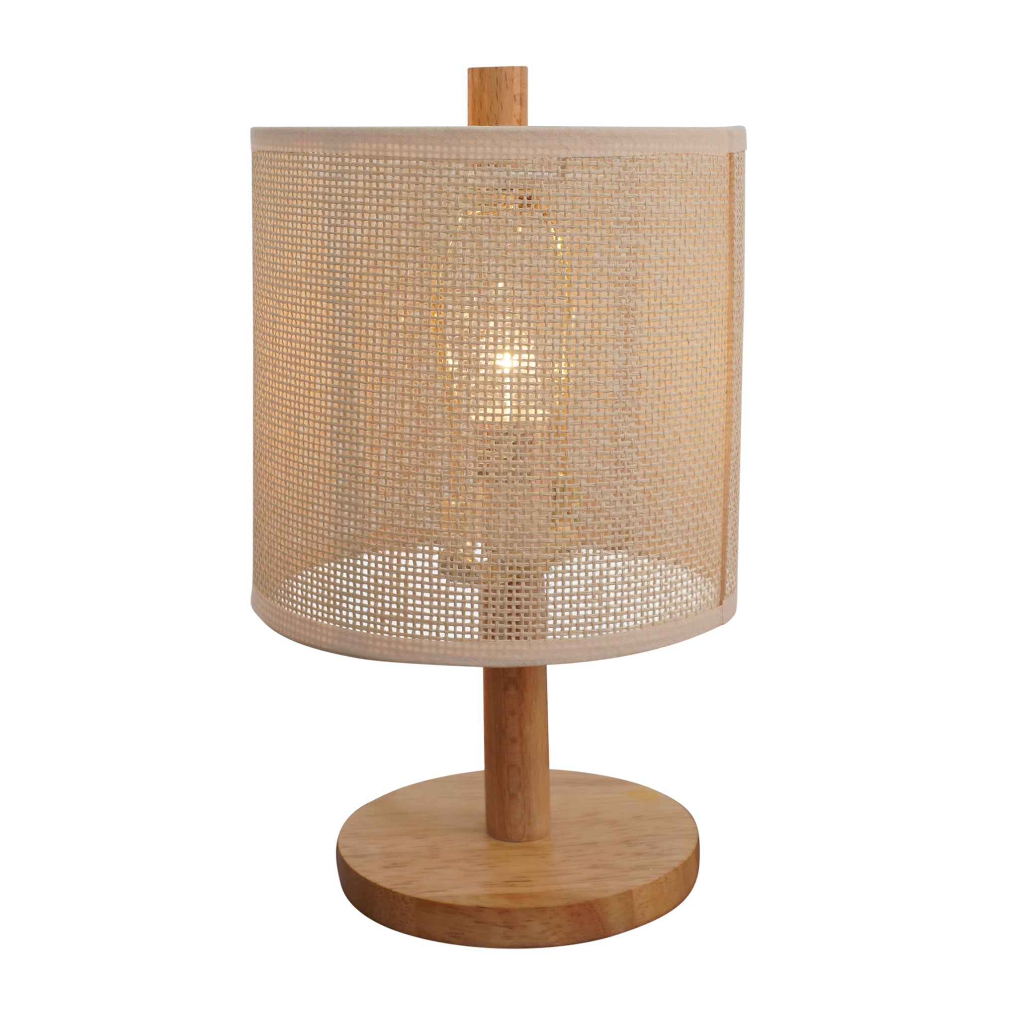 Flicker Table Lamp, Natural Oak Wooden Base with Polyester Shade