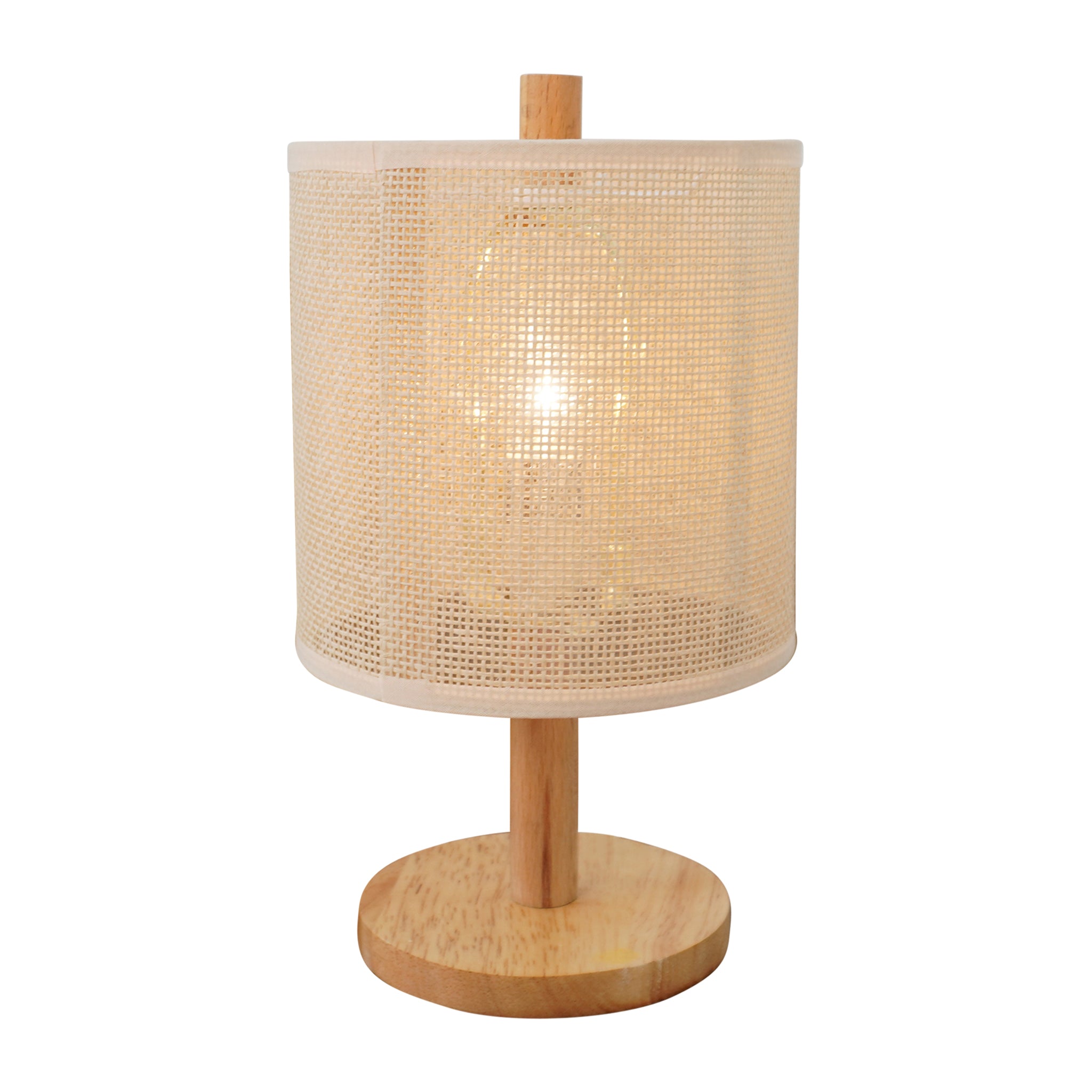 Flicker Table Lamp, Natural Oak Wooden Base with Polyester Shade