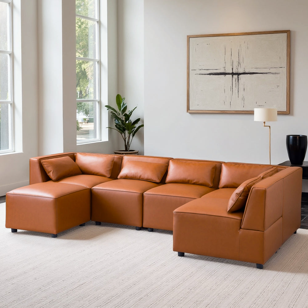 Floyd Cognac Vegan Leather Modular Sofa - MidinMod