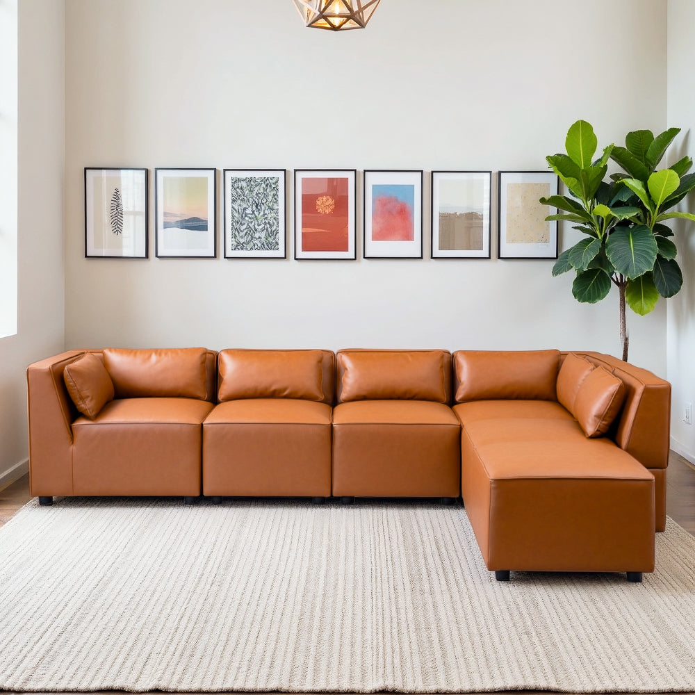 Floyd Cognac Vegan Leather Modular Sofa - MidinMod