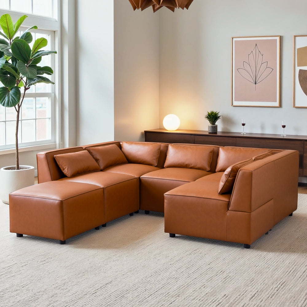 Floyd Cognac Vegan Leather Modular Sofa - MidinMod