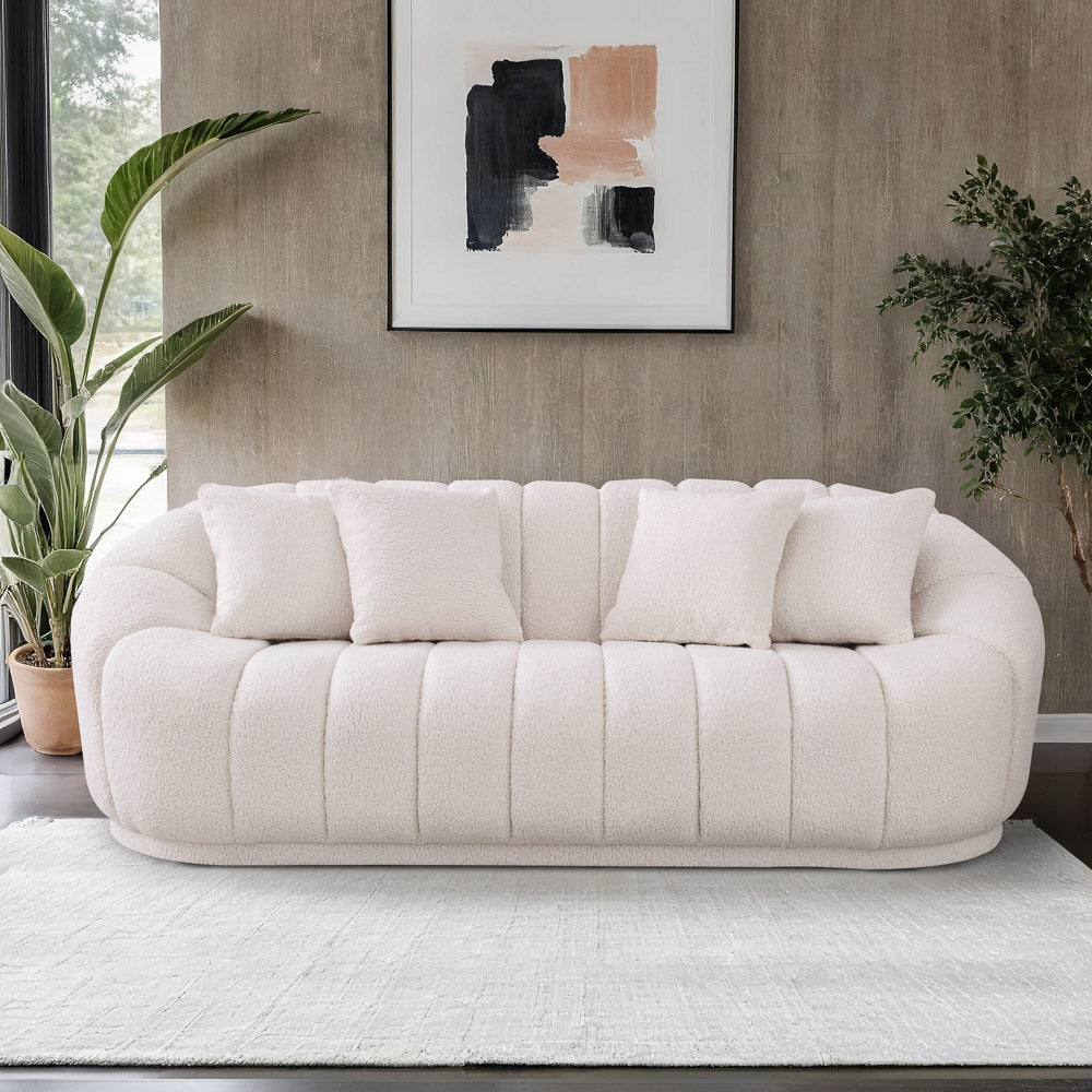 Forrester Sofa Modern Japandi Style Tight Back White Boucle - MidinMod