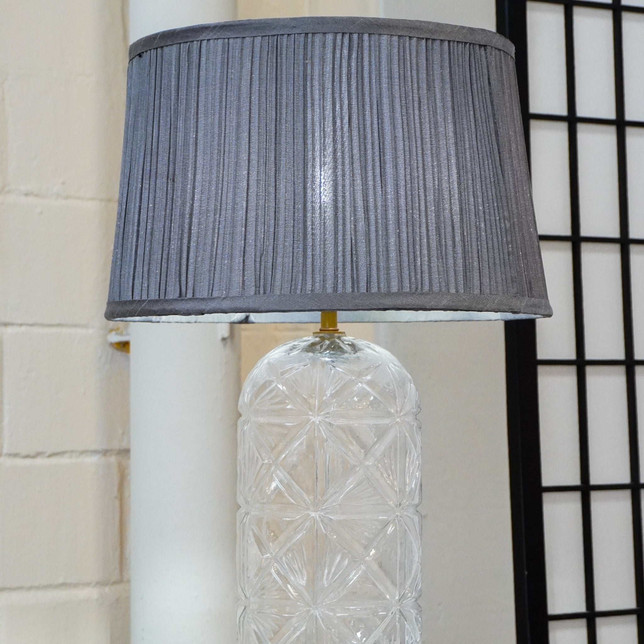 Firefly Gold Clear Glass Table Lamp With Grey Shadey