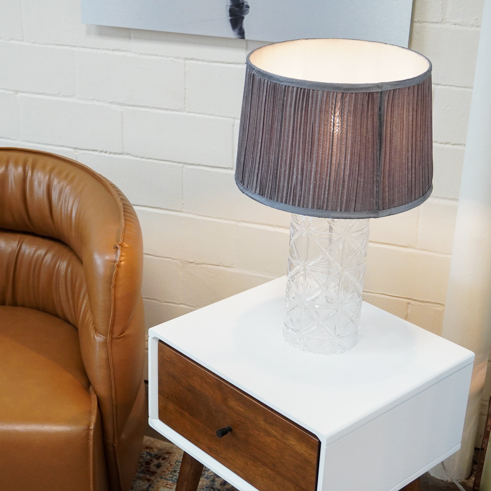 Firefly Gold Clear Glass Table Lamp With Grey Shadey