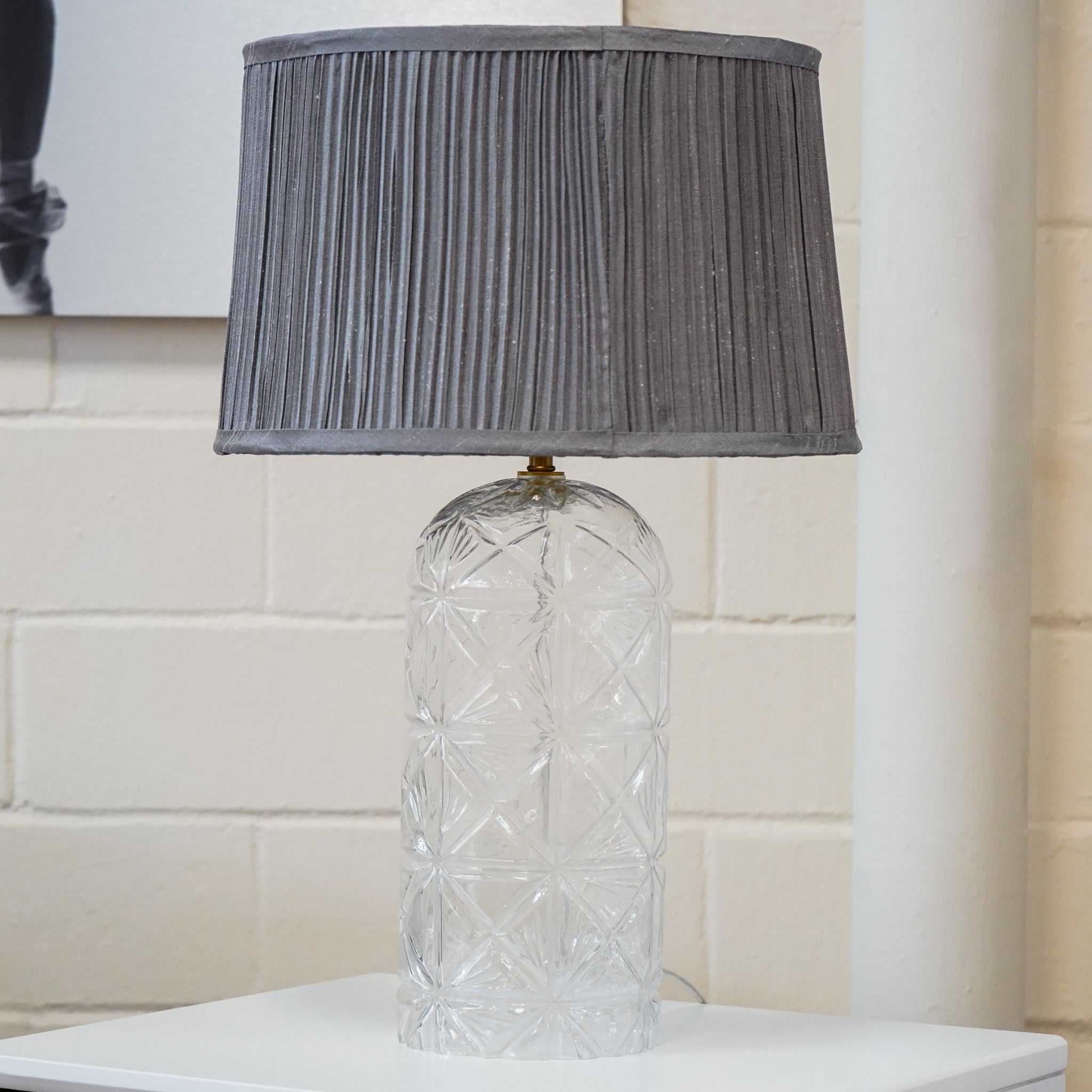 Firefly Gold Clear Glass Table Lamp With Grey Shadey