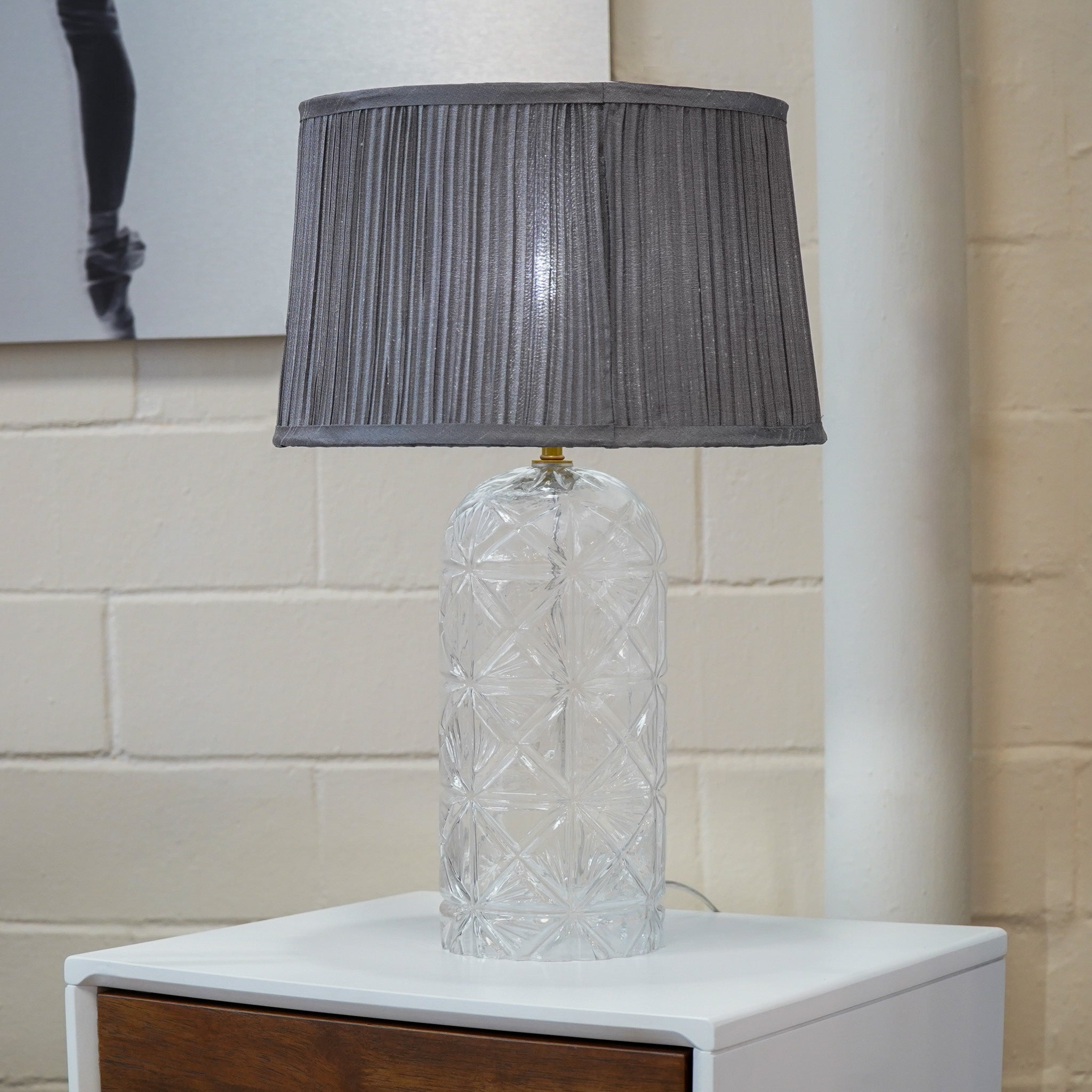 Firefly Gold Clear Glass Table Lamp With Grey Shadey