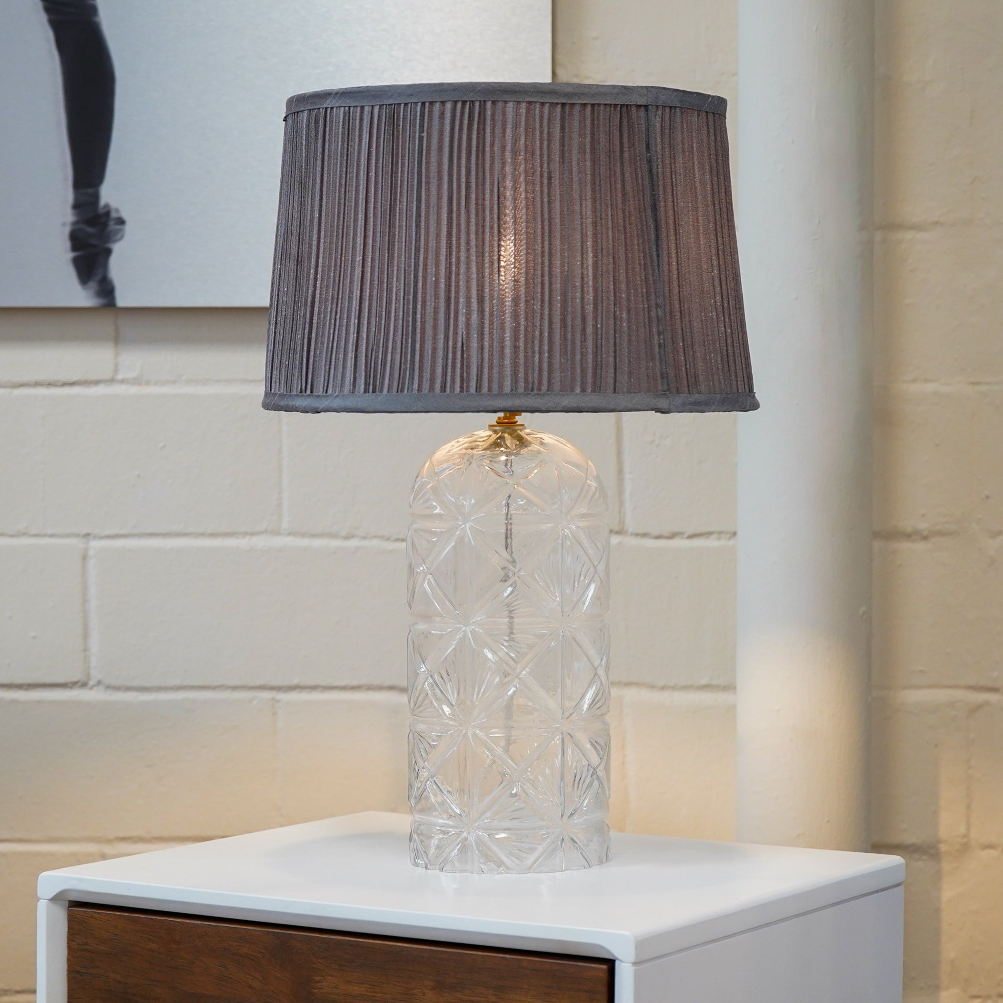 Firefly Gold Clear Glass Table Lamp With Grey Shadey