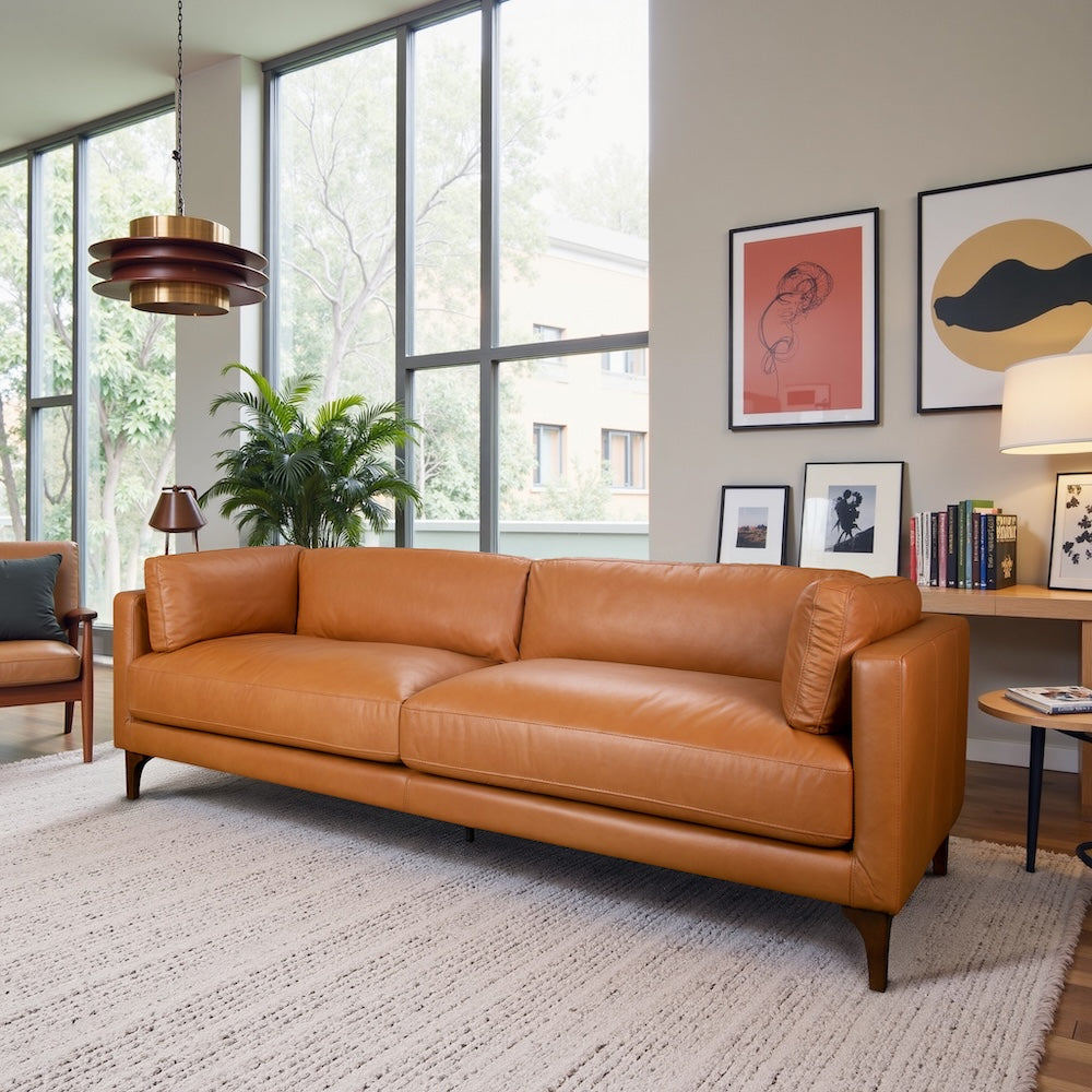 Georgia Mid-Century Modern Leather 3-Seater Sofa - MidinMod