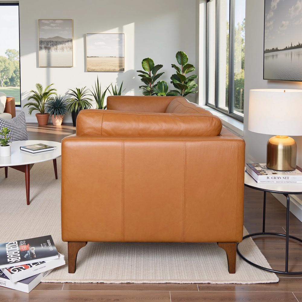 Georgia Mid-Century Modern Leather 3-Seater Sofa - MidinMod