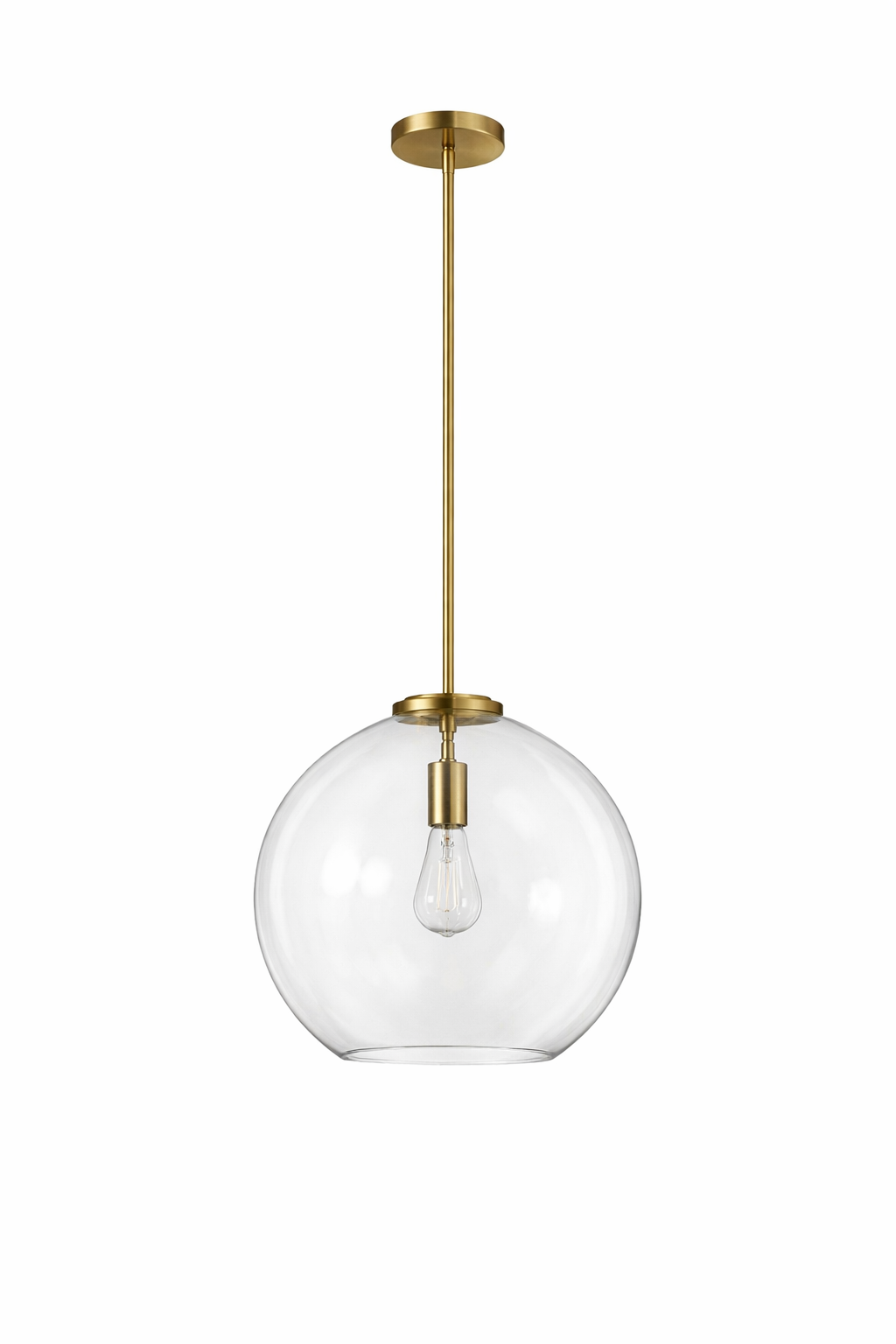 Gleam Single Light Pendant Lamp | Clear Globe Glass & Satin Brass | MidinMod