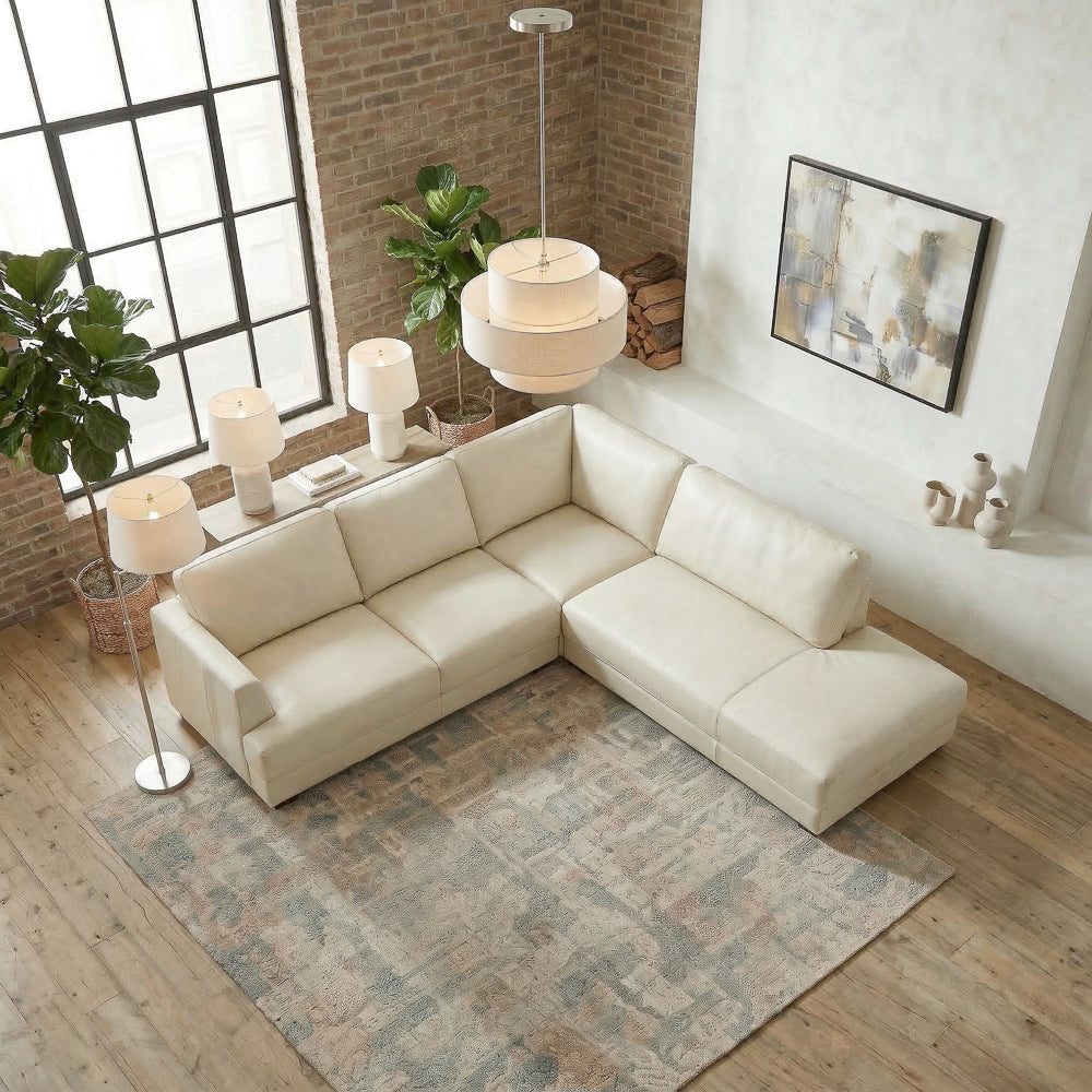Glendale Modern Cream Top-Grain Leather Sectional Sofa | MidinMod