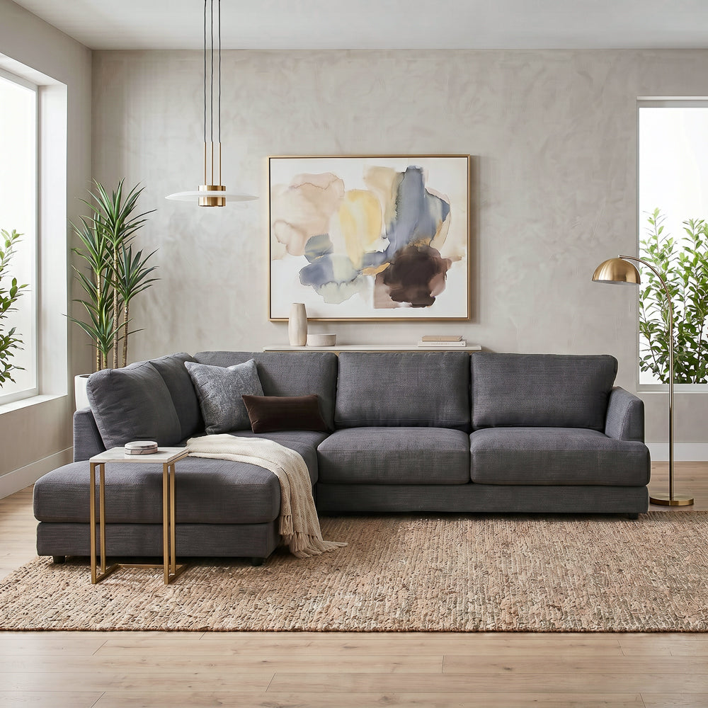Glendale Grey Fabric L-Shaped Sectional Sofa & Chaise | MidinMod