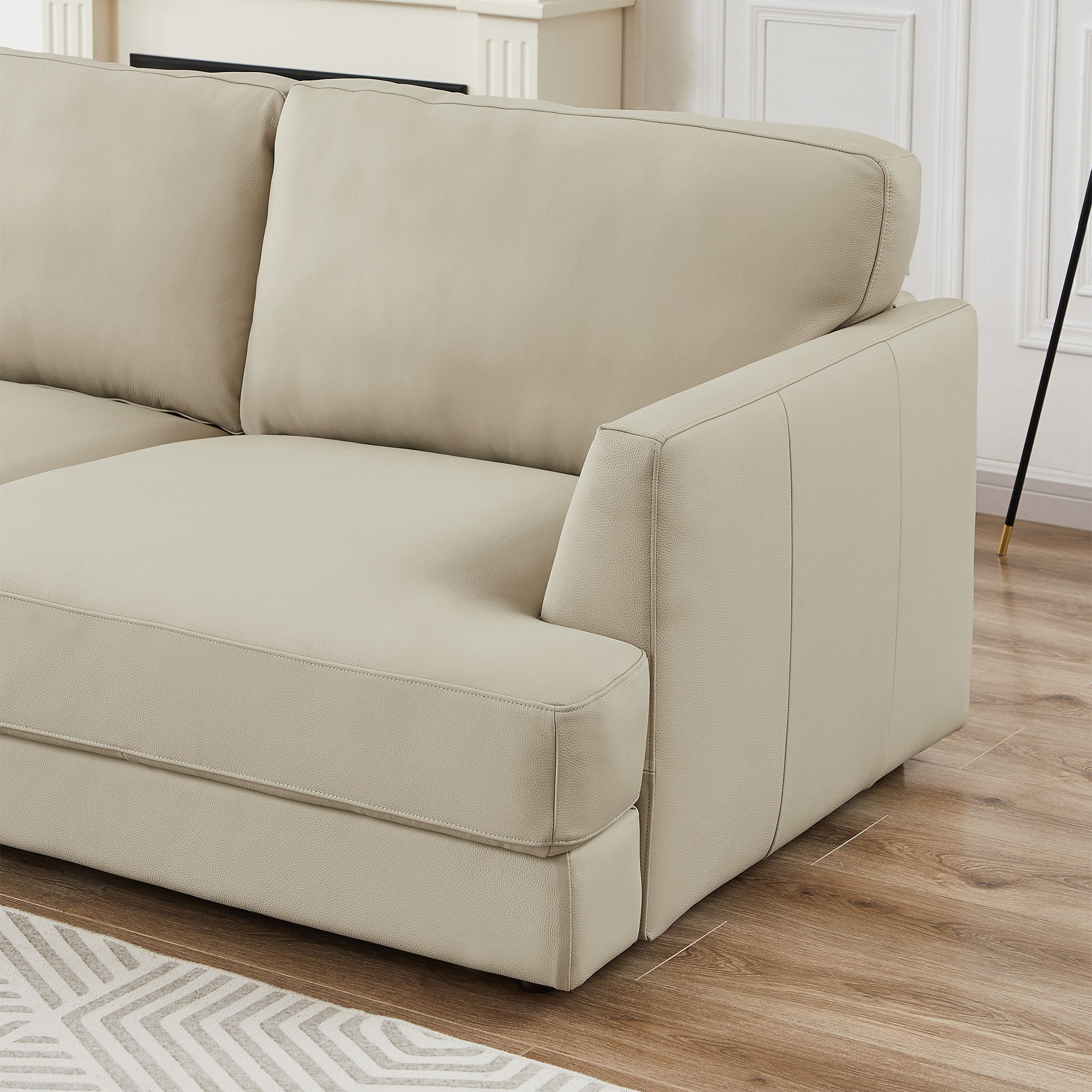 Glendale Cream Real Leather Left-Facing Sectional | MidinMod