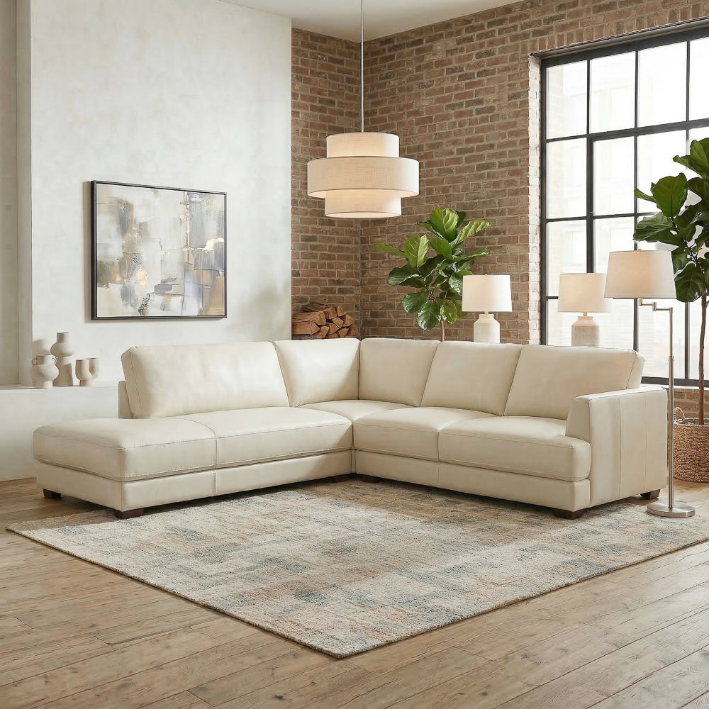 Glendale Modern Cream Top-Grain Leather Sectional Sofa | MidinMod