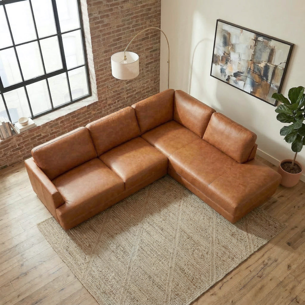 Glendale Modern Tan Top-Grain Leather Sectional Sofa | MidinMod