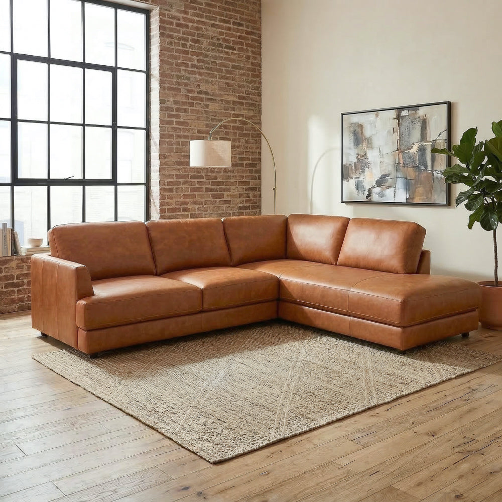 Glendale Modern Tan Top-Grain Leather Sectional Sofa | MidinMod