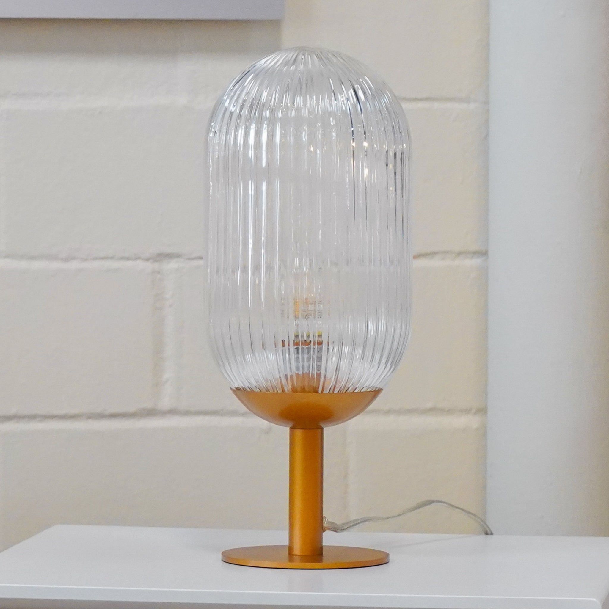 Glow Bronze Ribbed Clear Glass Table Lamp