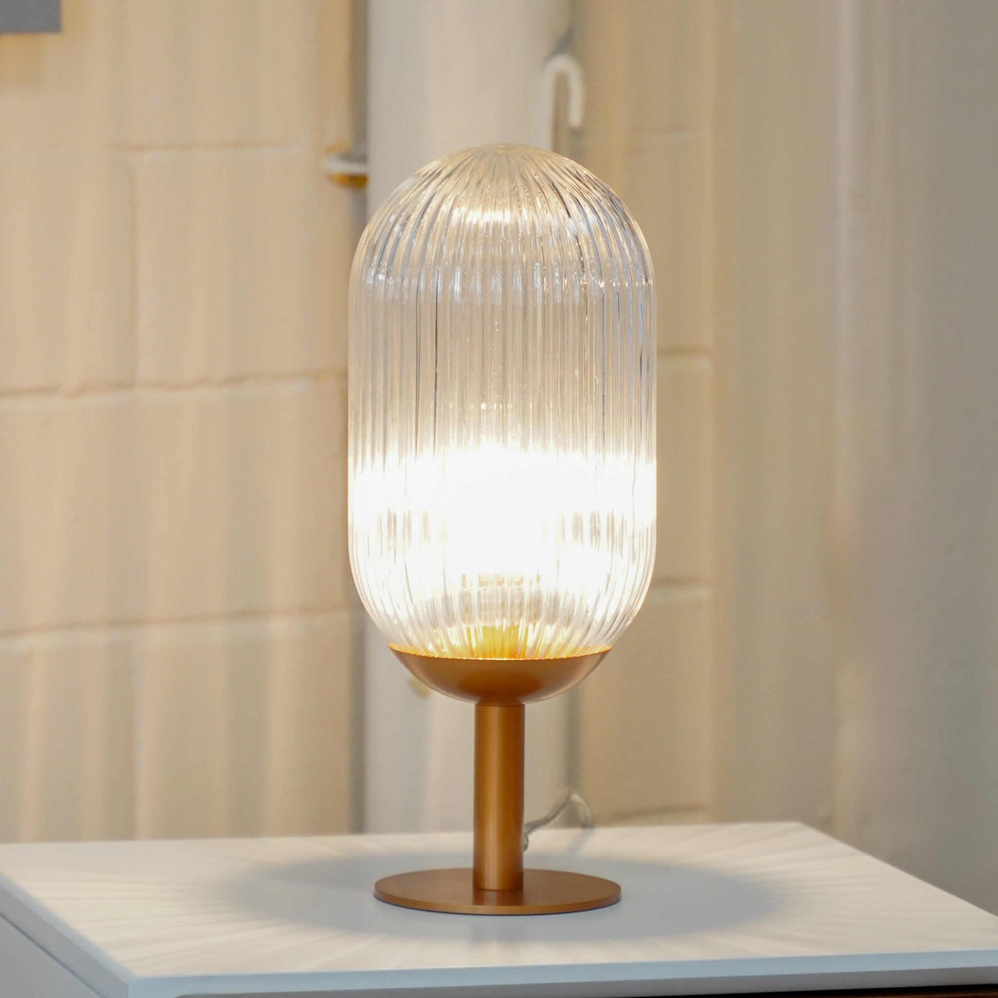Glow Bronze Ribbed Clear Glass Table Lamp