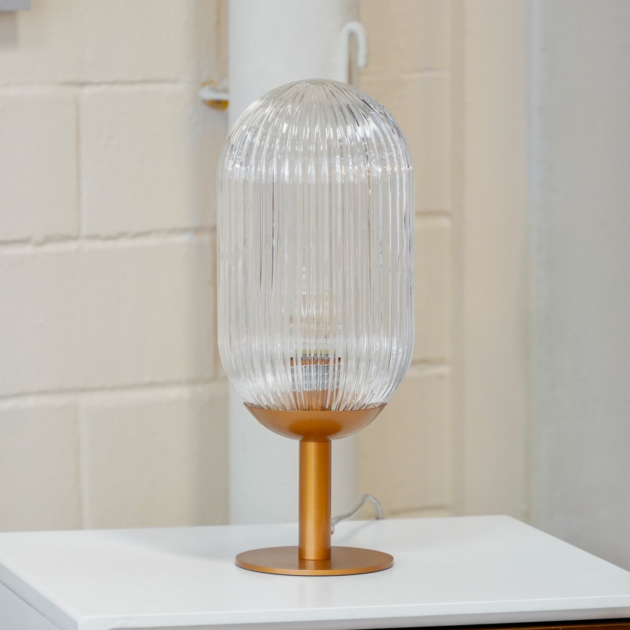 Glow Bronze Ribbed Clear Glass Table Lamp