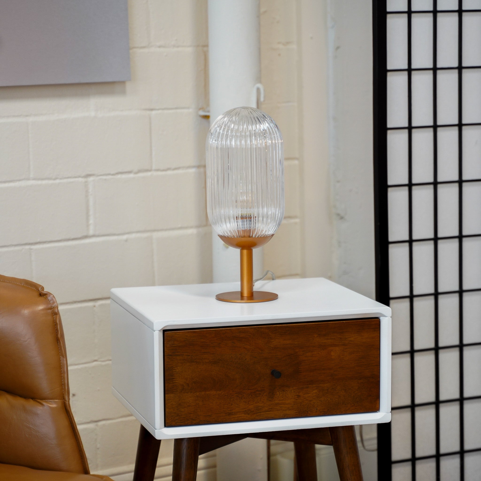 Glow Bronze Ribbed Clear Glass Table Lamp