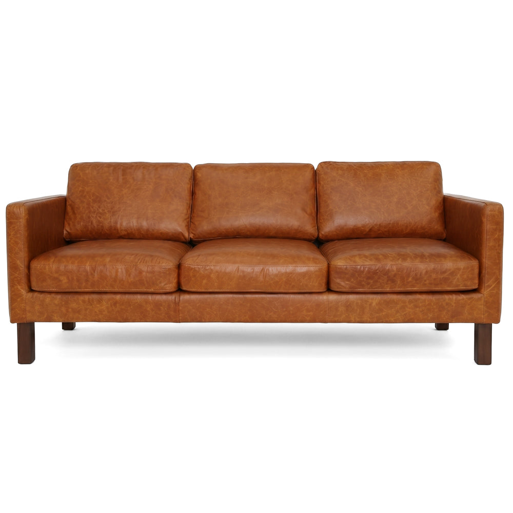 Granada Leather Sofa | Waxy Cognac Genuine Leather & Dark Walnut Base | MidinMod