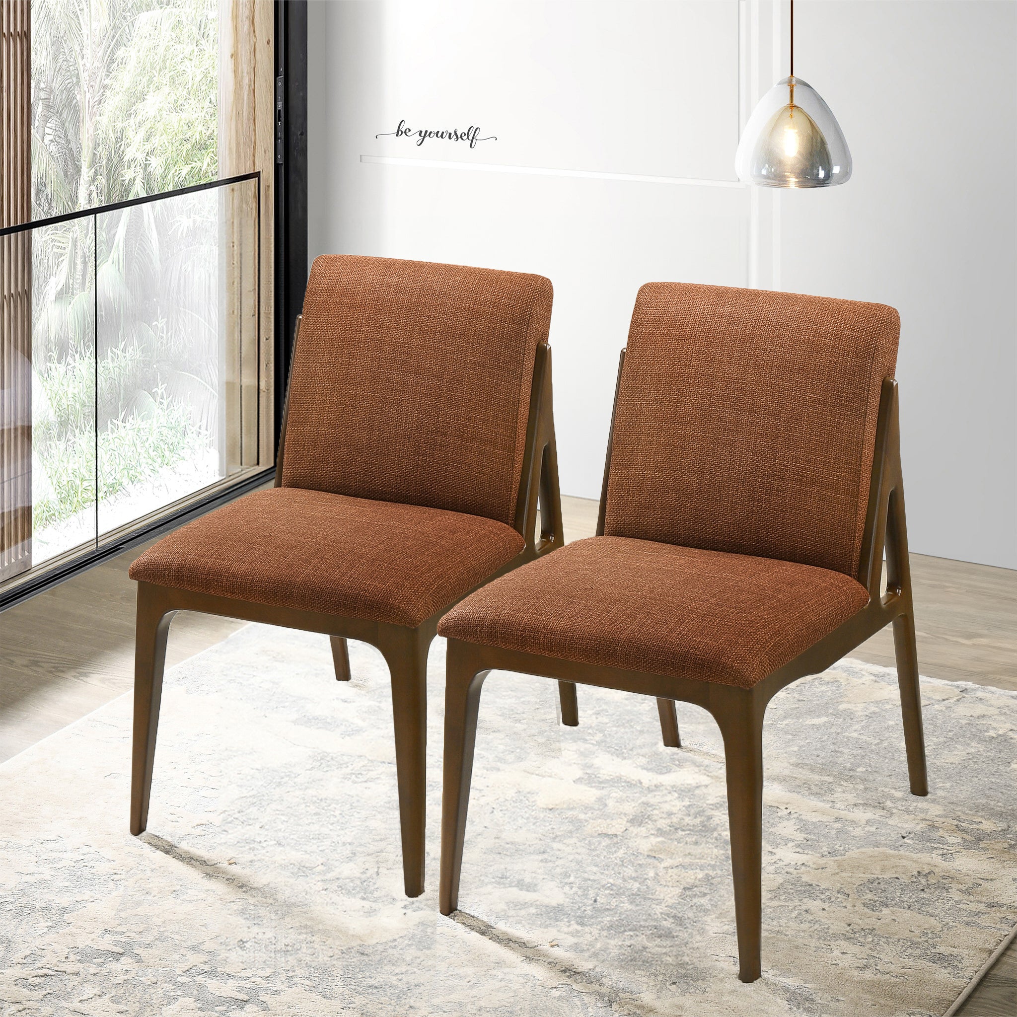 Griffin Orange Fabric Dining Chair Set of 2 - MidinMod