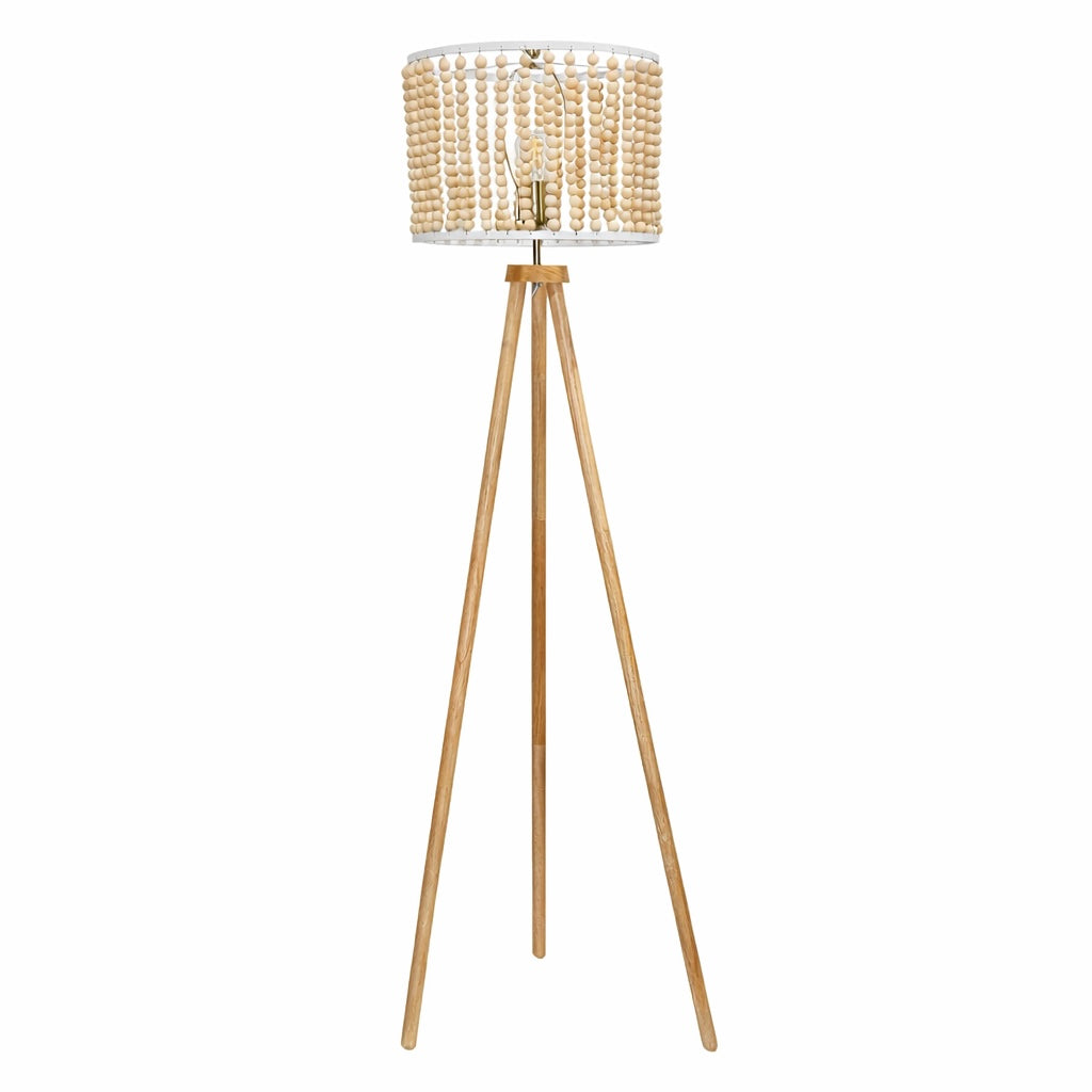 Halo Beaded Three-Legged Natural Wood Floor Lamp with Tripod Base | MidinMod