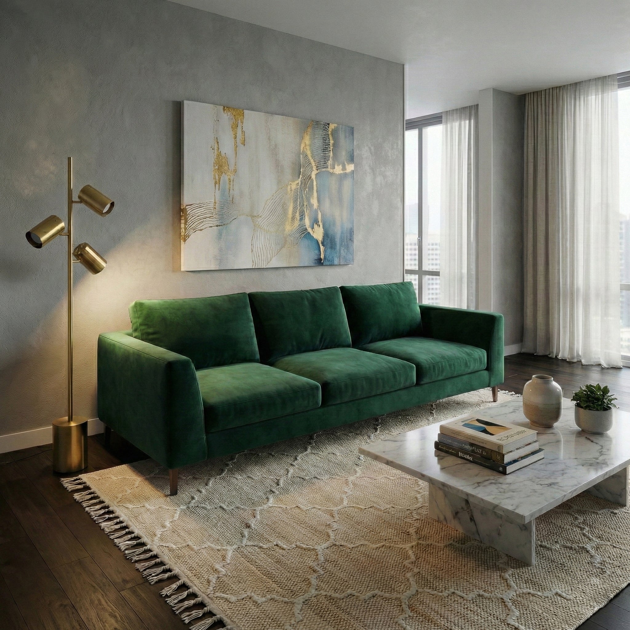 Harmony Brassed Gold Floor Lamp with Triple Spots and Rotary Switch | MidinMod