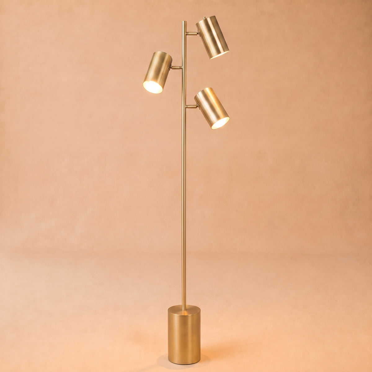 Harmony Brassed Gold Floor Lamp with Triple Spots and Rotary Switch | MidinMod