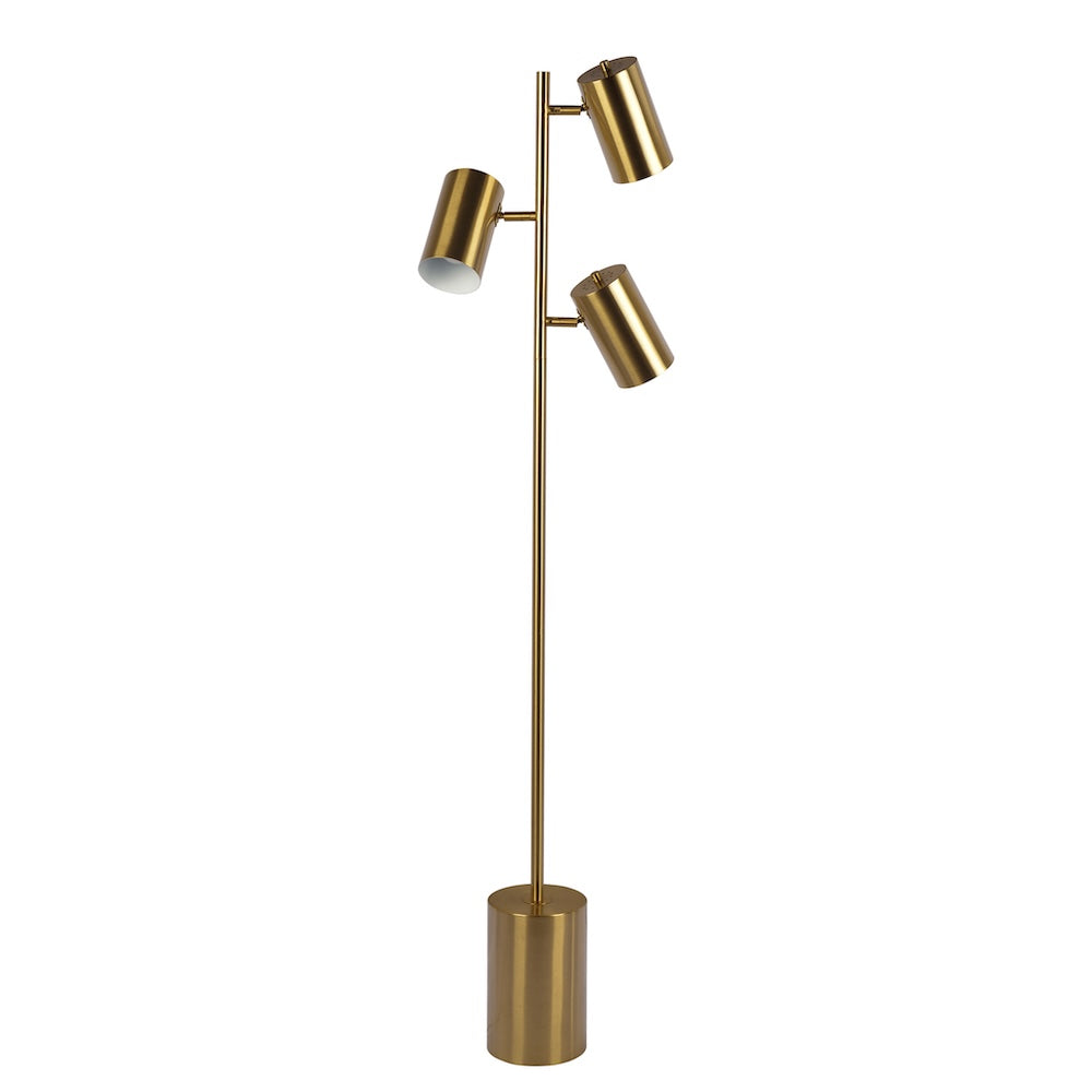 Harmony Brassed Gold Floor Lamp with Rotary Switch Triple Spots Metal Block Base