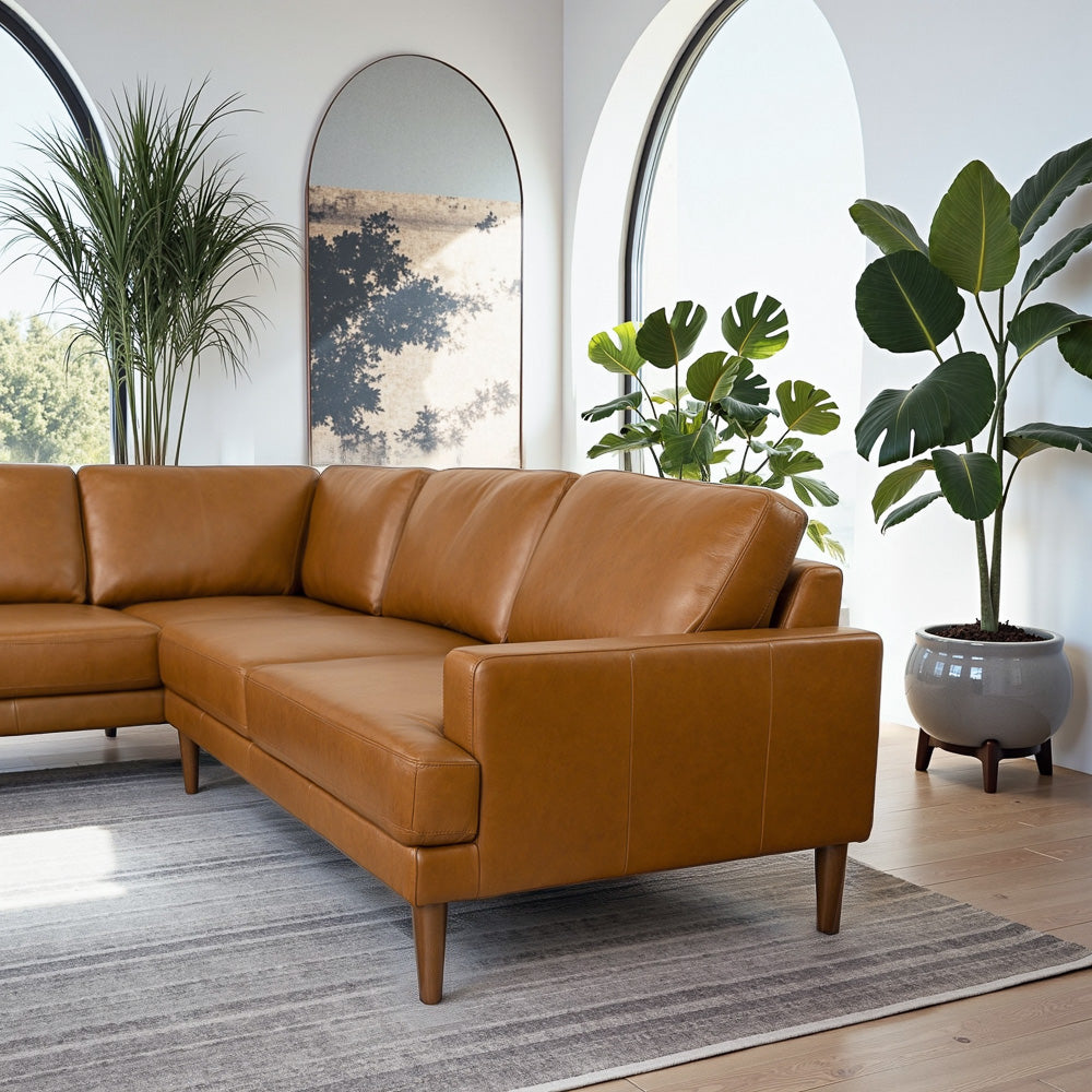 Harmony Tan Leather Sectional Sofa Left Facing Chaise - MidinMod