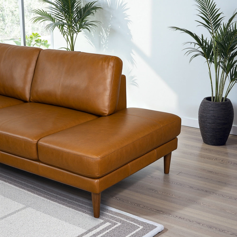 Harmony Tan Leather Sectional Sofa Right Facing Chaise - MidinMod