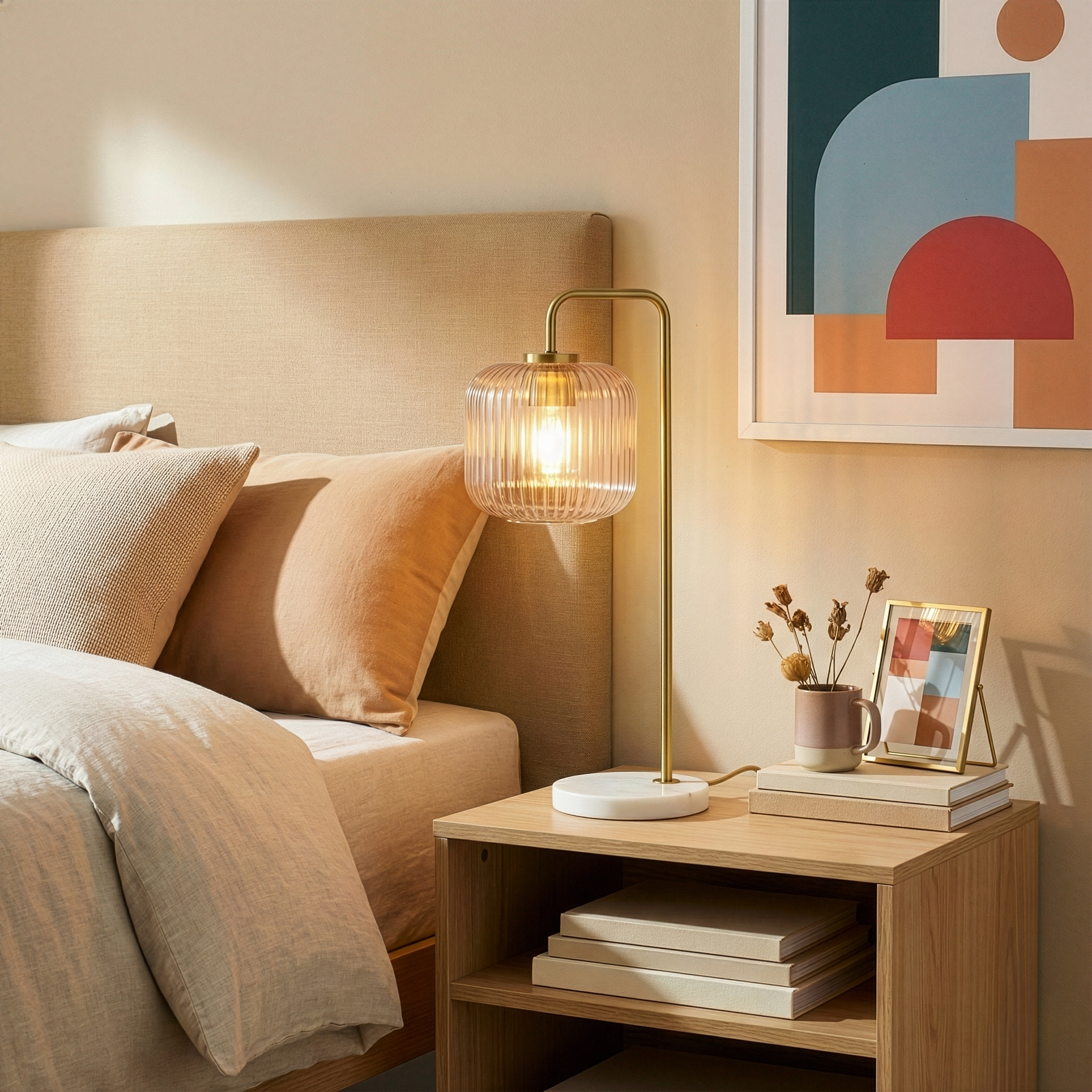Haven Clear Glass Table Lamp | Gold Brush Metal & Marble Base | MidinMod