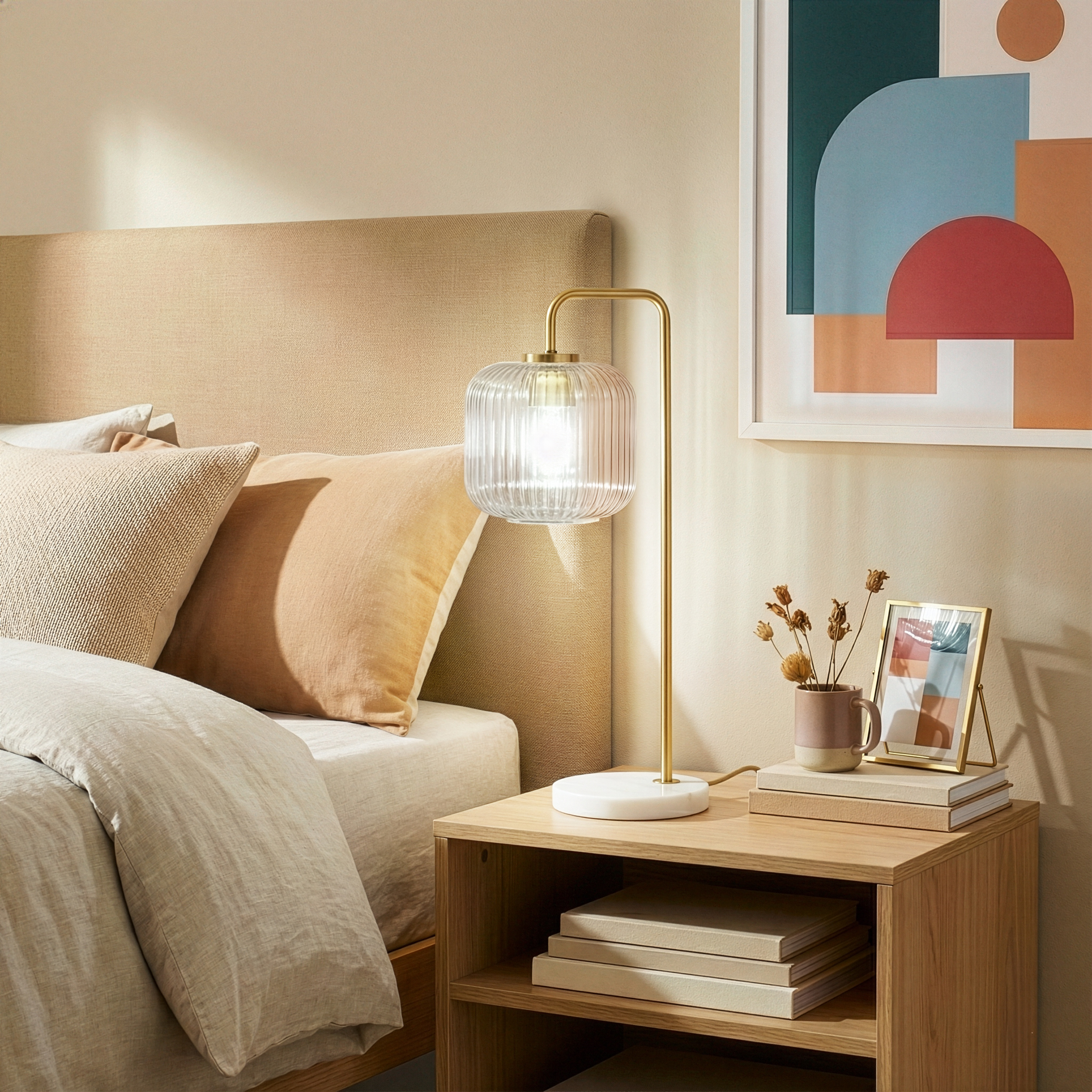 Haven Clear Glass Table Lamp | Gold Brush Metal & Marble Base | MidinMod