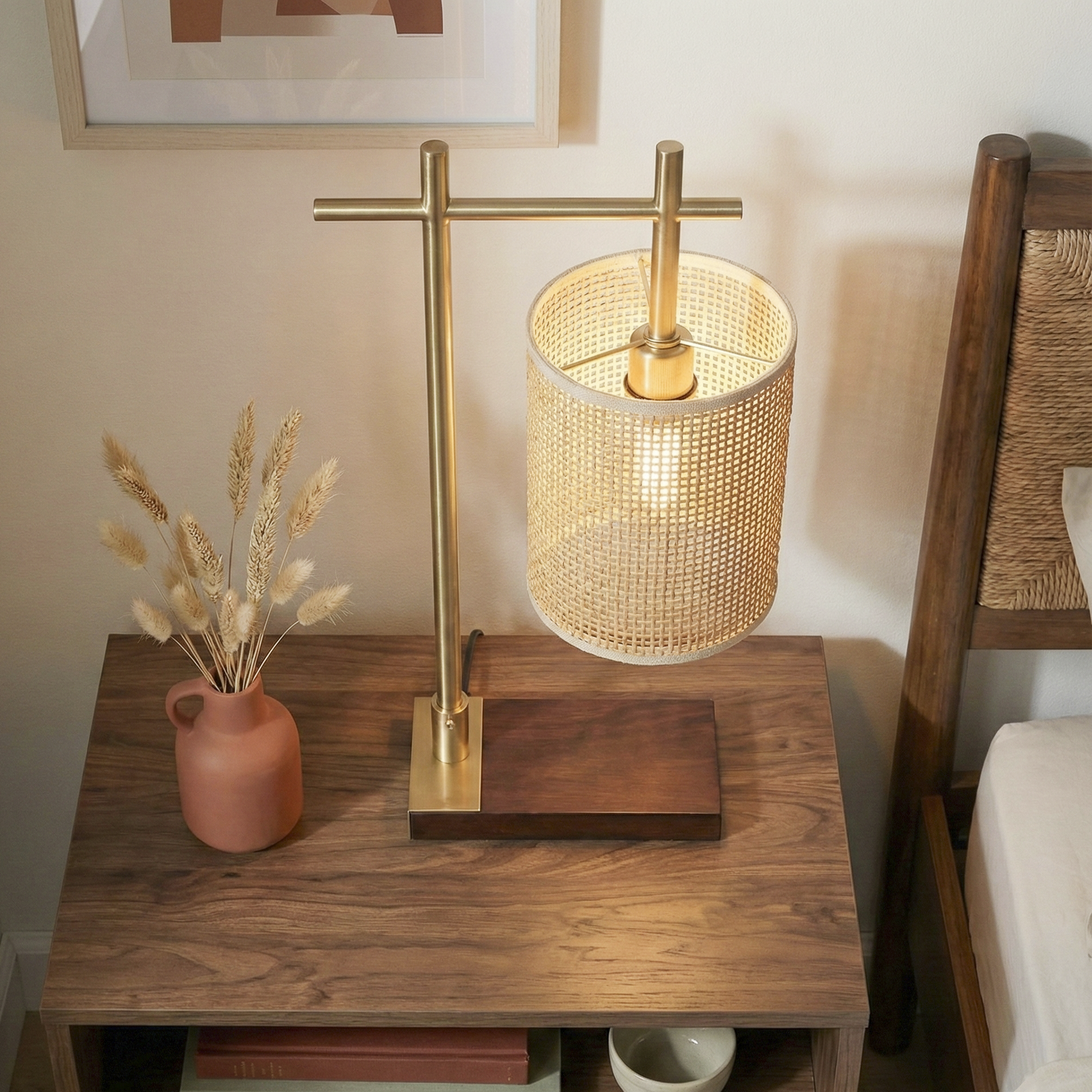 Helios Bamboo Lampshade Table Lamp - Dark Brown - Bronze | MidinMod