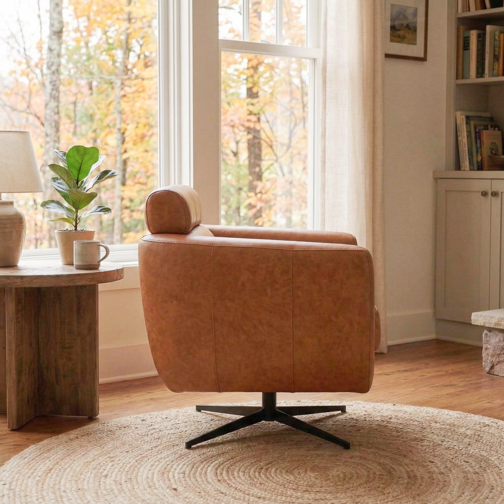 Herman Real Leather Swivel Chair with Adjustable Headrest and Vintage Style | MidinMod