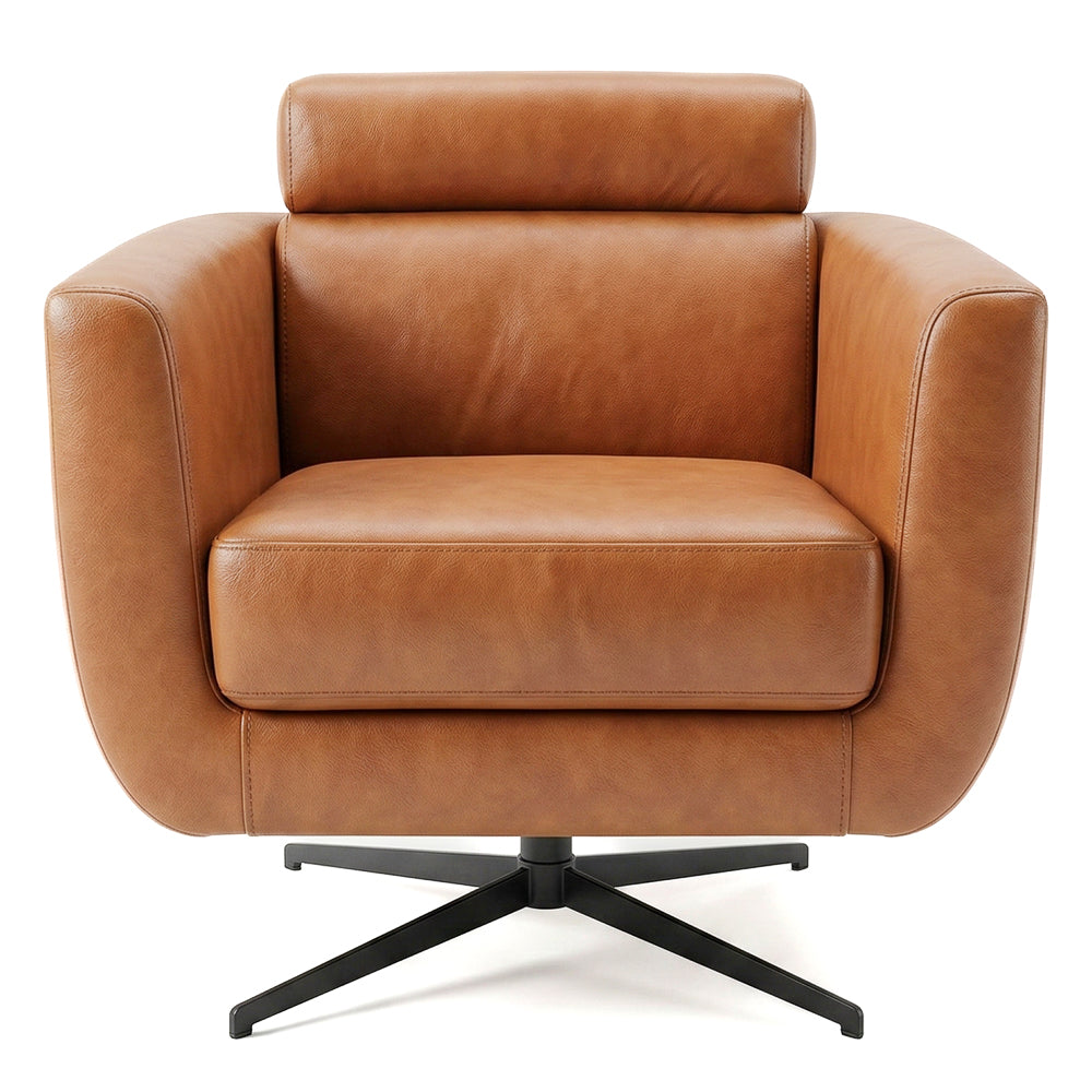 Herman Real Leather Swivel Chair with Adjustable Headrest and Vintage Style | MidinMod