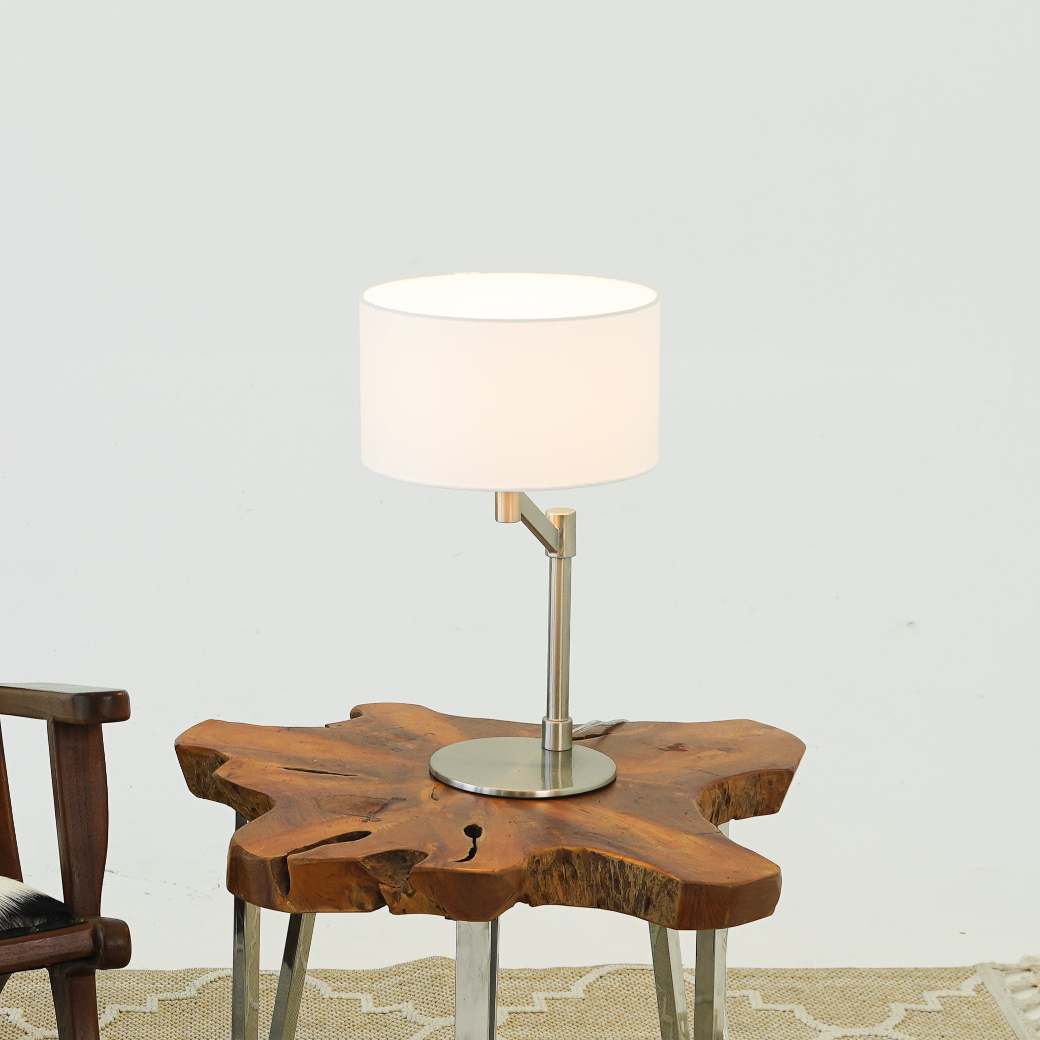 Horizon Brushed Nickel Table Lamp with On/Off Switch Metal Base Polyester Shade