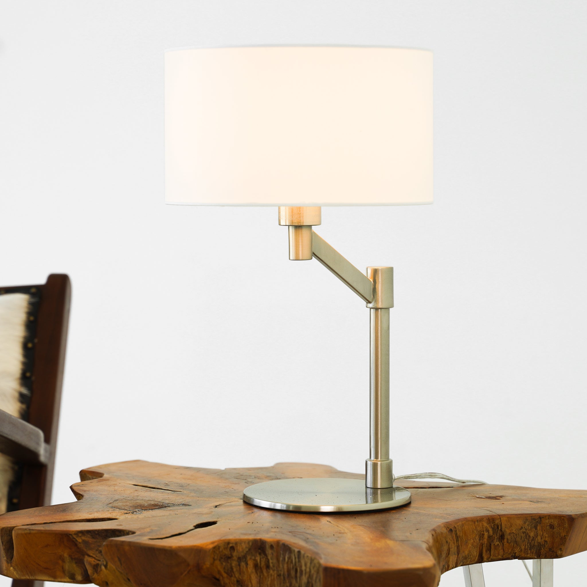 Horizon Brushed Nickel Table Lamp with On/Off Switch Metal Base Polyester Shade