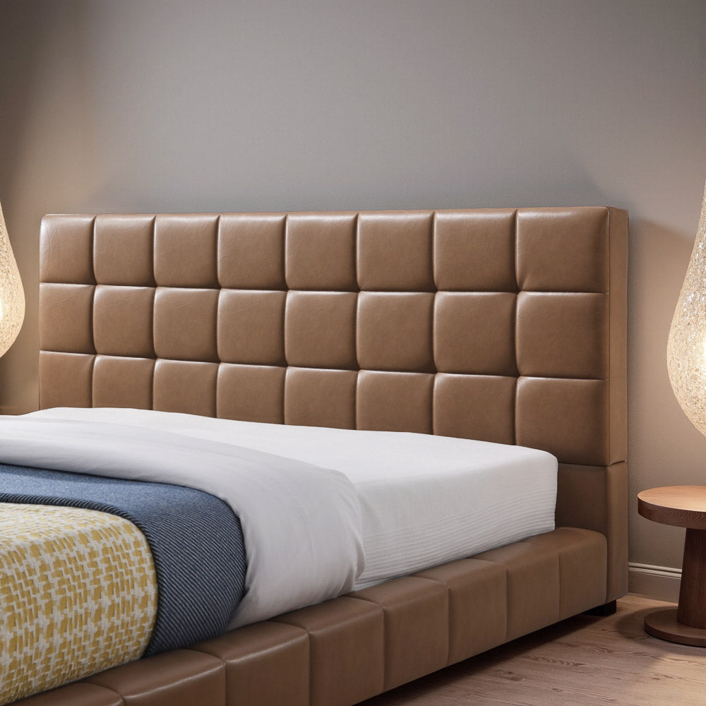 Hughes King Tan Vegan Leather Platform Bed - MidinMod