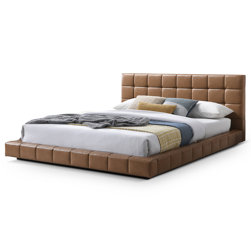 Hughes King Tan Vegan Leather Platform Bed - MidinMod