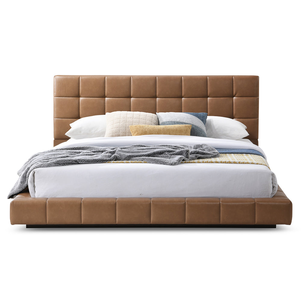Hughes King Tan Vegan Leather Platform Bed - MidinMod