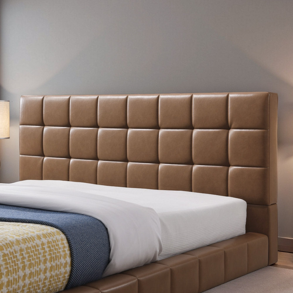 Hughes Queen Tan Vegan Leather Platform Bed - MidinMod