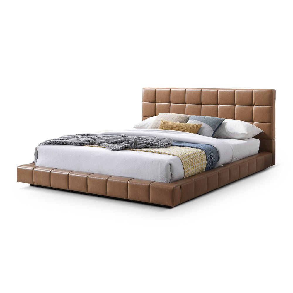 Hughes Queen Tan Vegan Leather Platform Bed - MidinMod