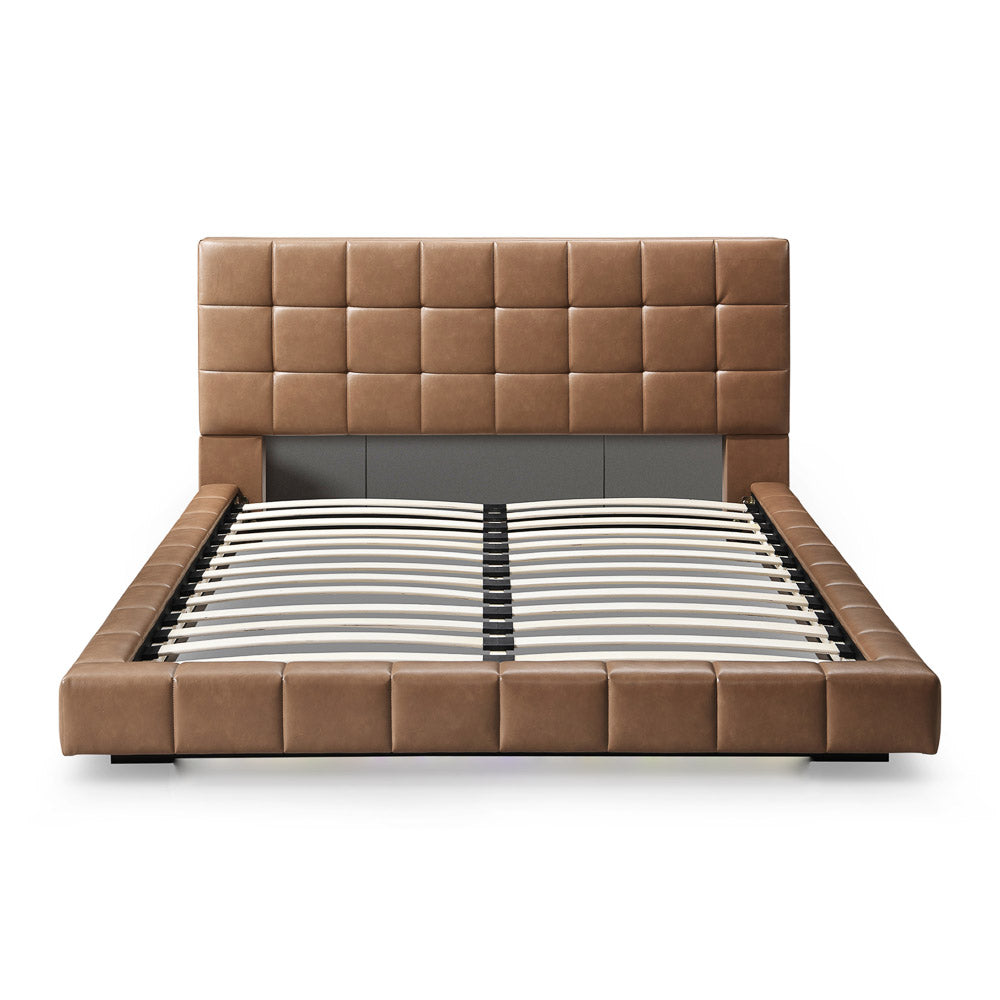 Hughes Queen Tan Vegan Leather Platform Bed - MidinMod