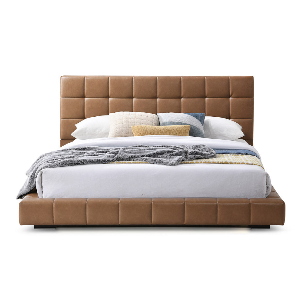 Hughes Queen Tan Vegan Leather Platform Bed - MidinMod