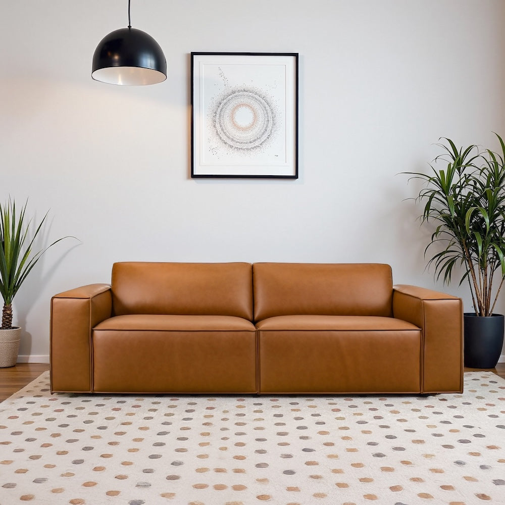 Huxley Cognac Vegan Leather Sofa - MidinMod