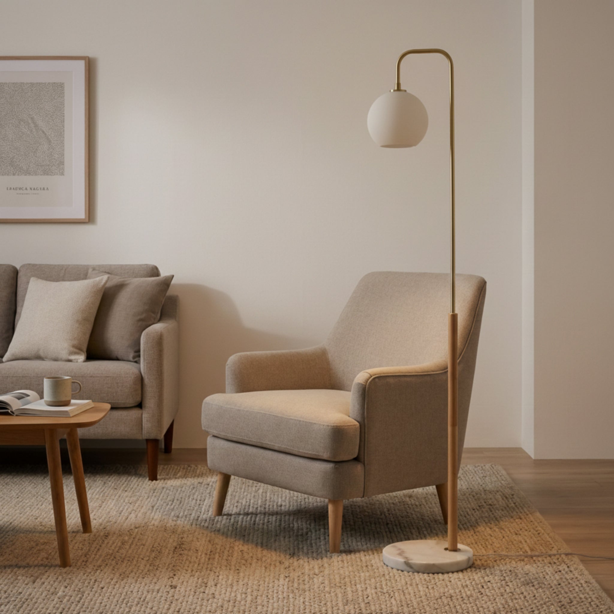 Icarus White Lampshade Floor Lamp - White